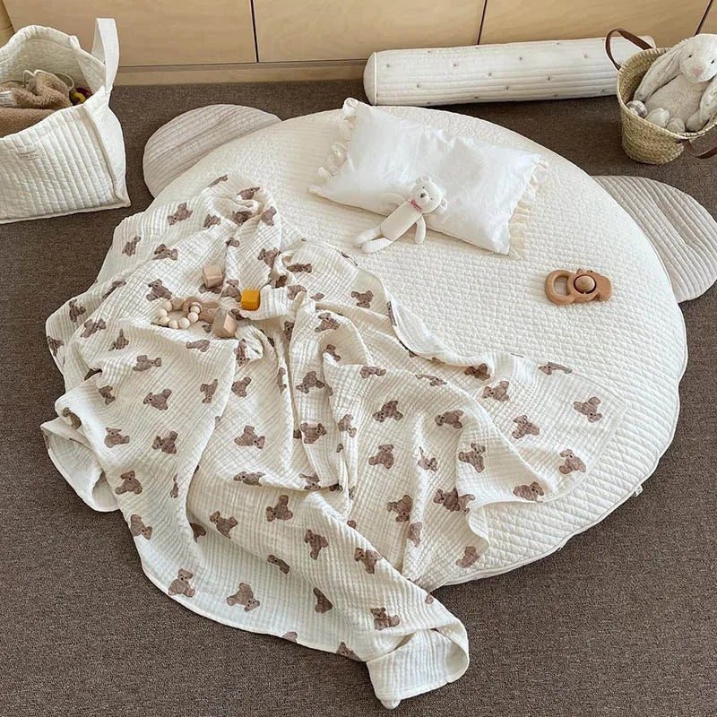 Bear Print Baby Blankets Muslin Cotton Wrap Blanket