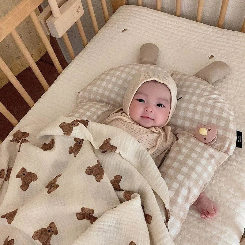 Bear Print Baby Blankets Muslin Cotton Wrap Blanket