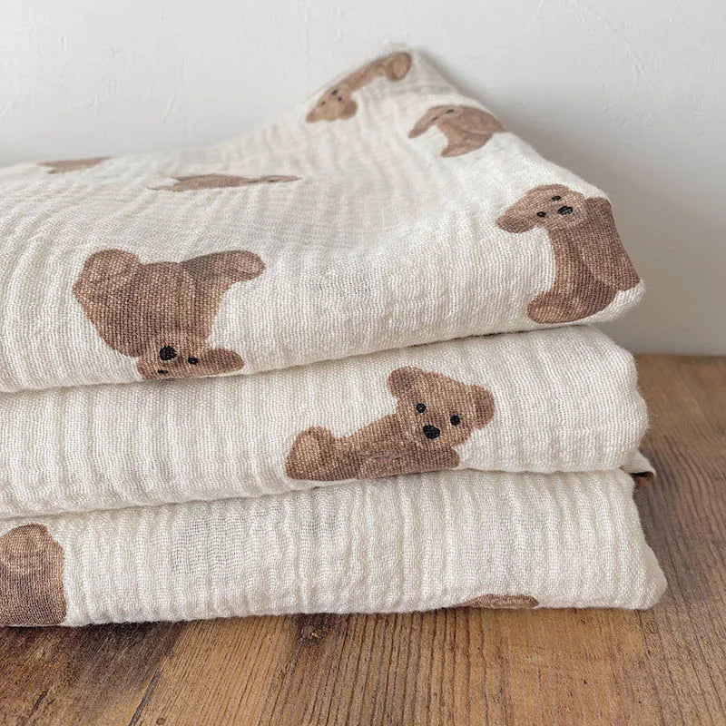 Bear Print Baby Blankets Muslin Cotton Wrap Blanket
