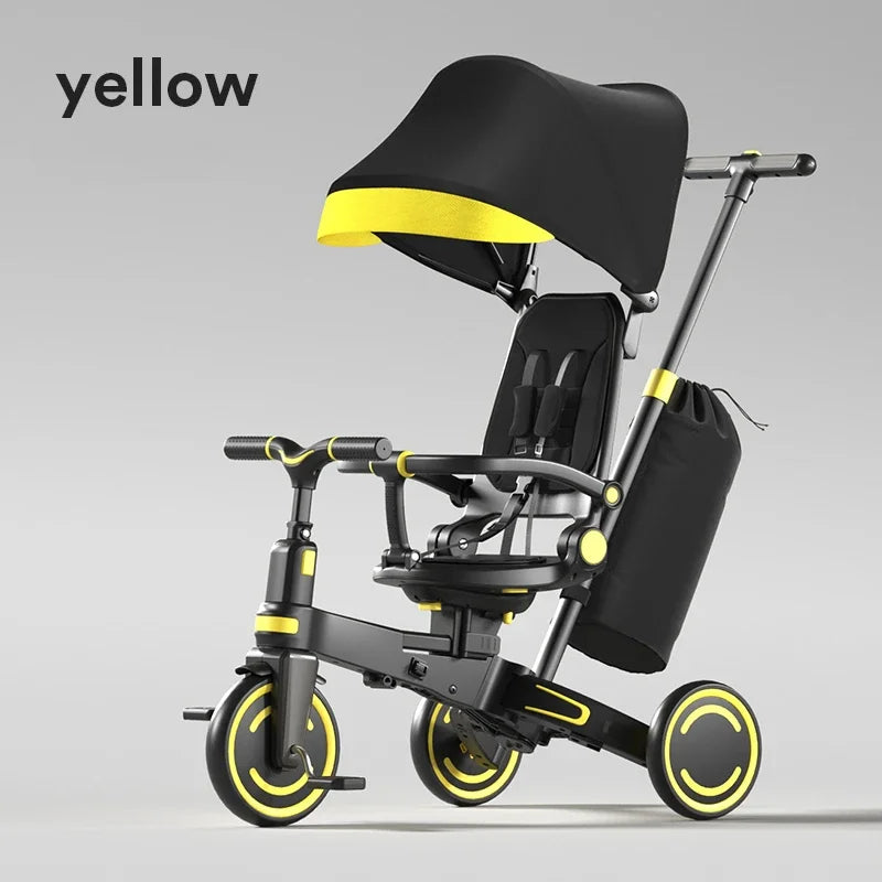 Lightweight Three-wheel Baby Stroller Adjustable Push Bar Foldable Three-wheel Baby Stroller