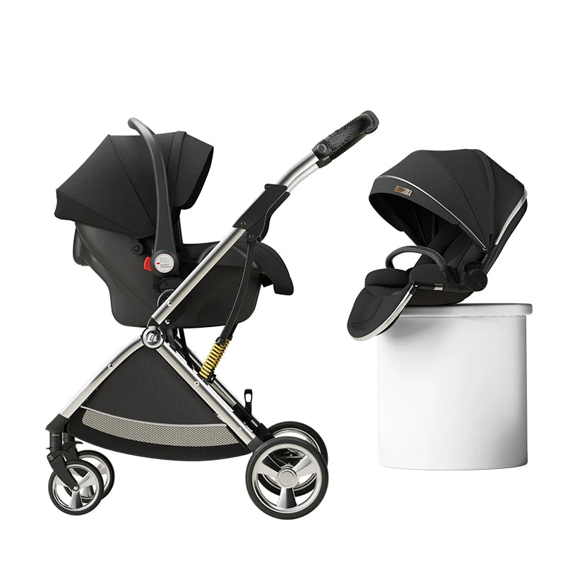Luxurious Light High Landscape Baby Stroller Egg-shaped Seat for Newborn One Hand Recline Pushchair
