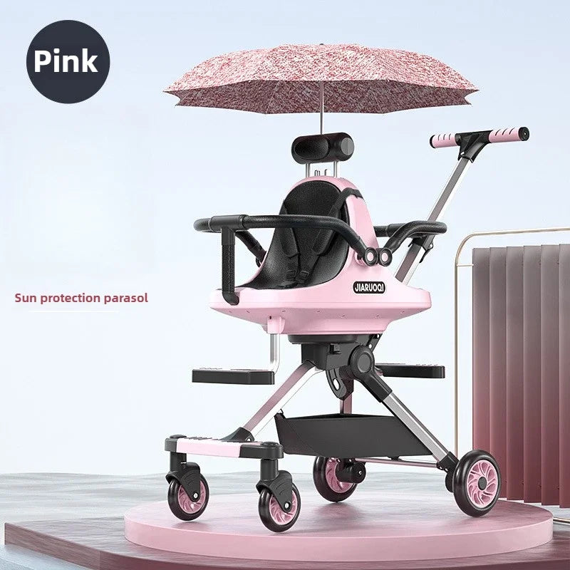 Lightweight Twin Baby Stroller High View Foldable Double Seat Baby Stroller with Adjustable Trolley Handle