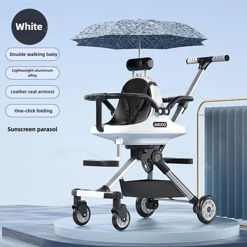 Lightweight Twin Baby Stroller High View Foldable Double Seat Baby Stroller with Adjustable Trolley Handle