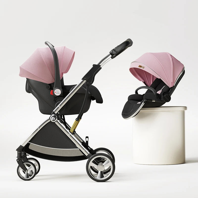 Luxurious Light High Landscape Baby Stroller Egg-shaped Seat for Newborn One Hand Recline Pushchair