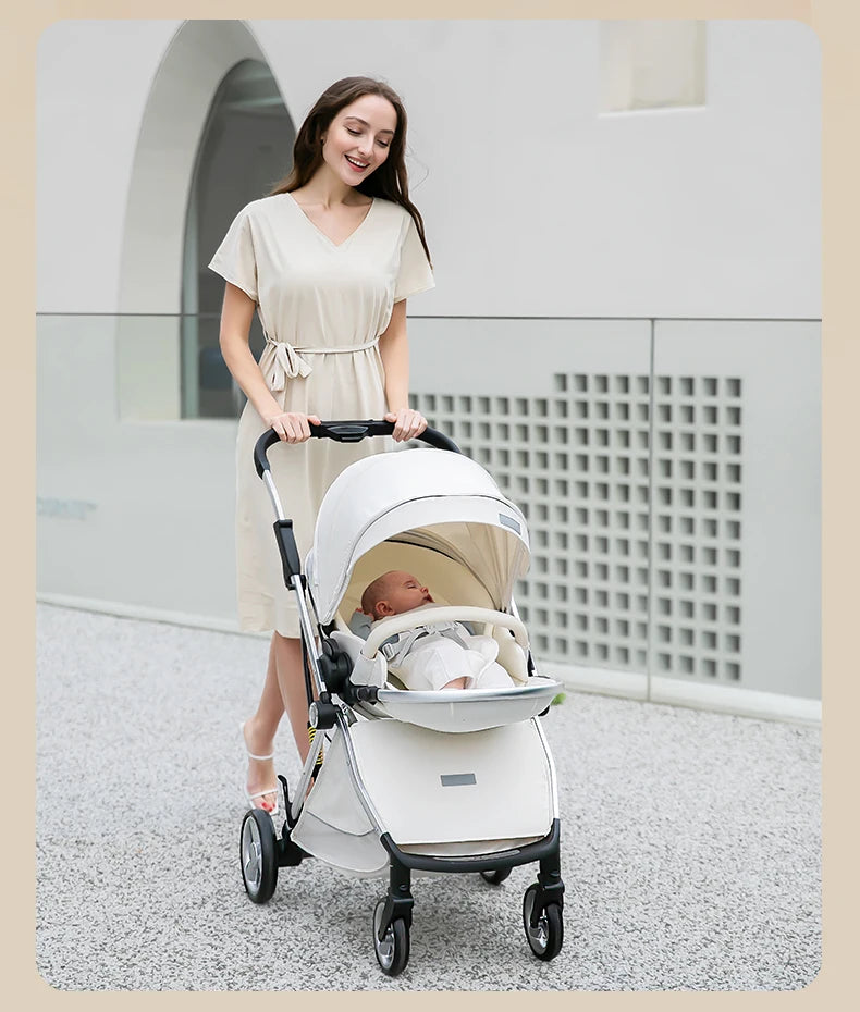 Luxurious Light High Landscape Baby Stroller Egg-shaped Seat for Newborn One Hand Recline Pushchair