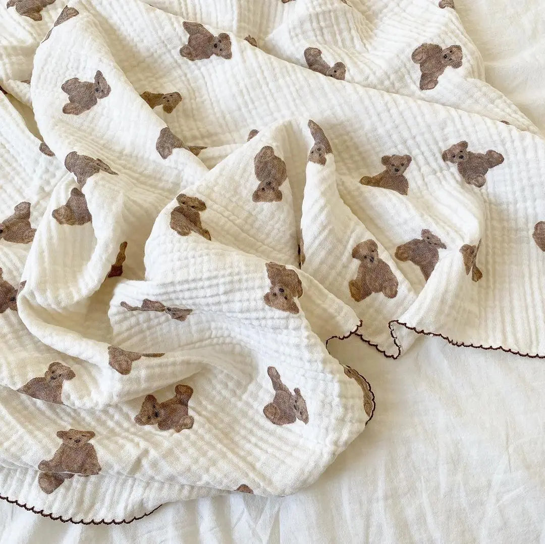 Bear Print Baby Blankets Muslin Cotton Wrap Blanket
