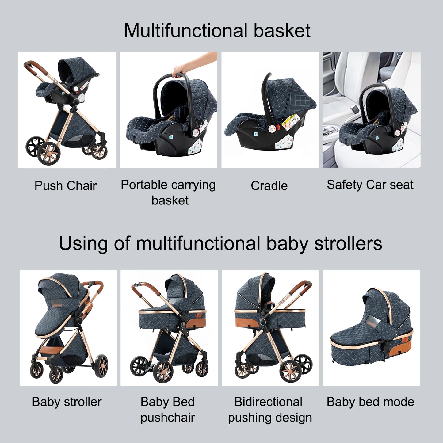 Baby Stroller 3‑in‑1 Travel System Pushchair Lightweight