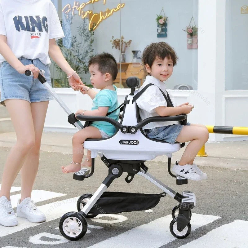 Lightweight Twin Baby Stroller High View Foldable Double Seat Baby Stroller with Adjustable Trolley Handle