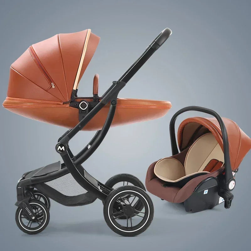 Baby Stroller 3in1,Luxury Baby Carriage with Car Seat, Eggshell Newborn Stroller