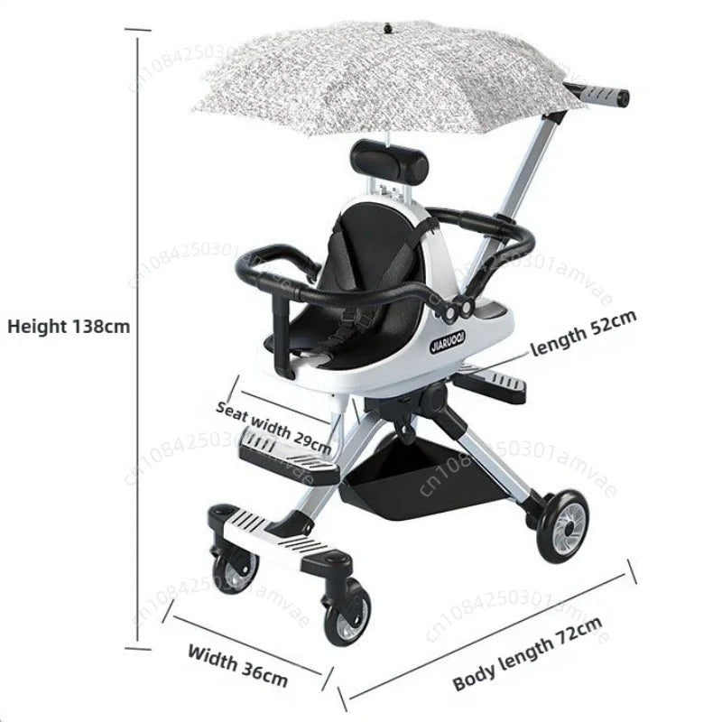 Lightweight Twin Baby Stroller High View Foldable Double Seat Baby Stroller with Adjustable Trolley Handle