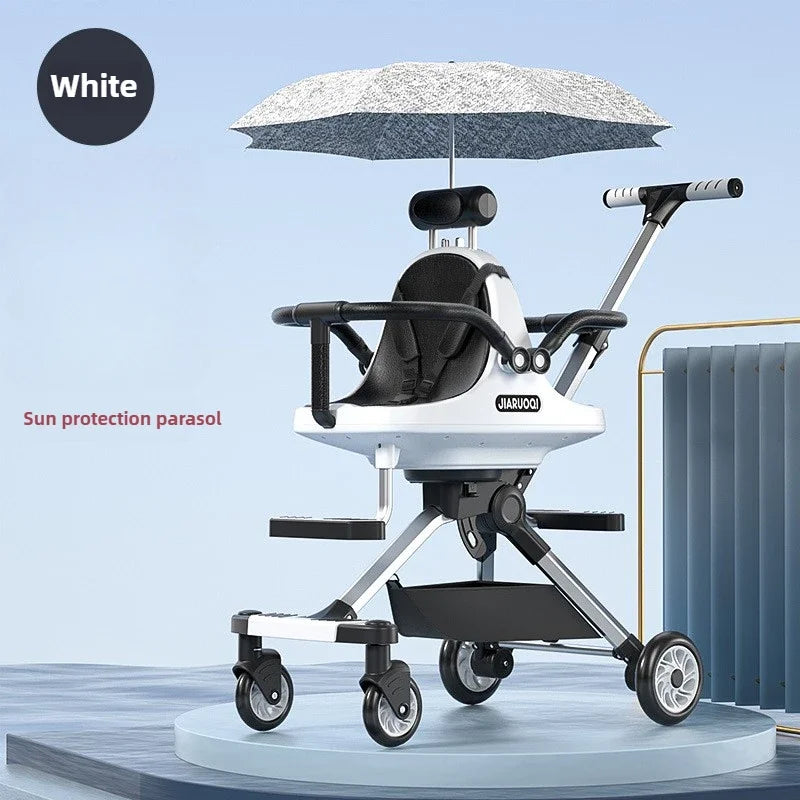 Lightweight Twin Baby Stroller High View Foldable Double Seat Baby Stroller with Adjustable Trolley Handle