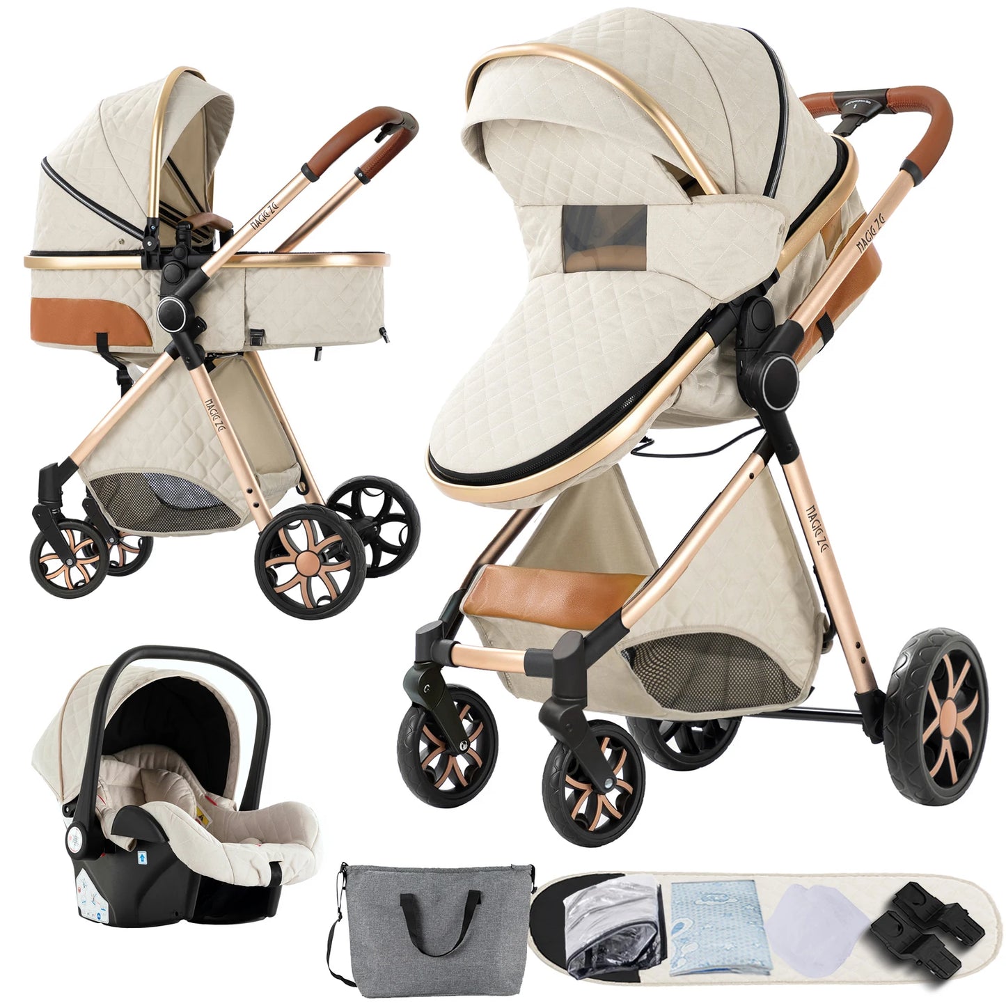 Baby Stroller 3‑in‑1 Travel System Pushchair Lightweight