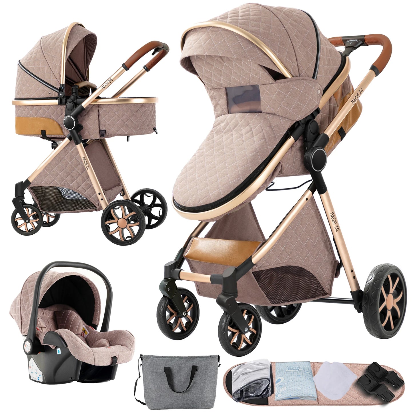Baby Stroller 3‑in‑1 Travel System Pushchair Lightweight