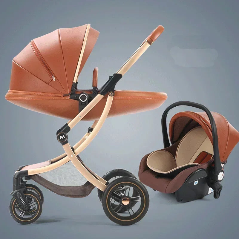 Baby Stroller 3in1,Luxury Baby Carriage with Car Seat, Eggshell Newborn Stroller