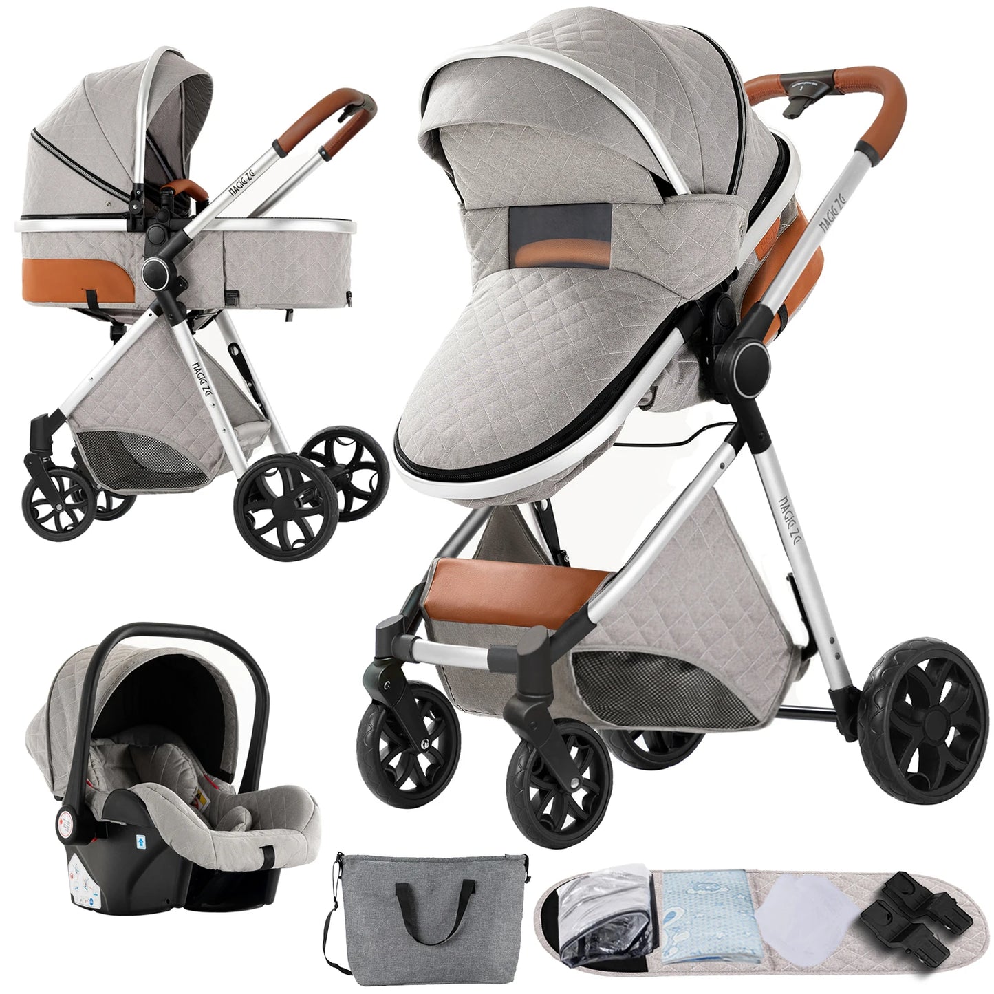 Baby Stroller 3‑in‑1 Travel System Pushchair Lightweight