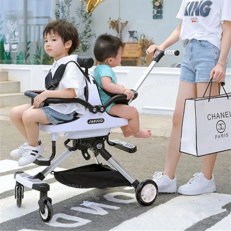 Lightweight Twin Baby Stroller High View Foldable Double Seat Baby Stroller with Adjustable Trolley Handle