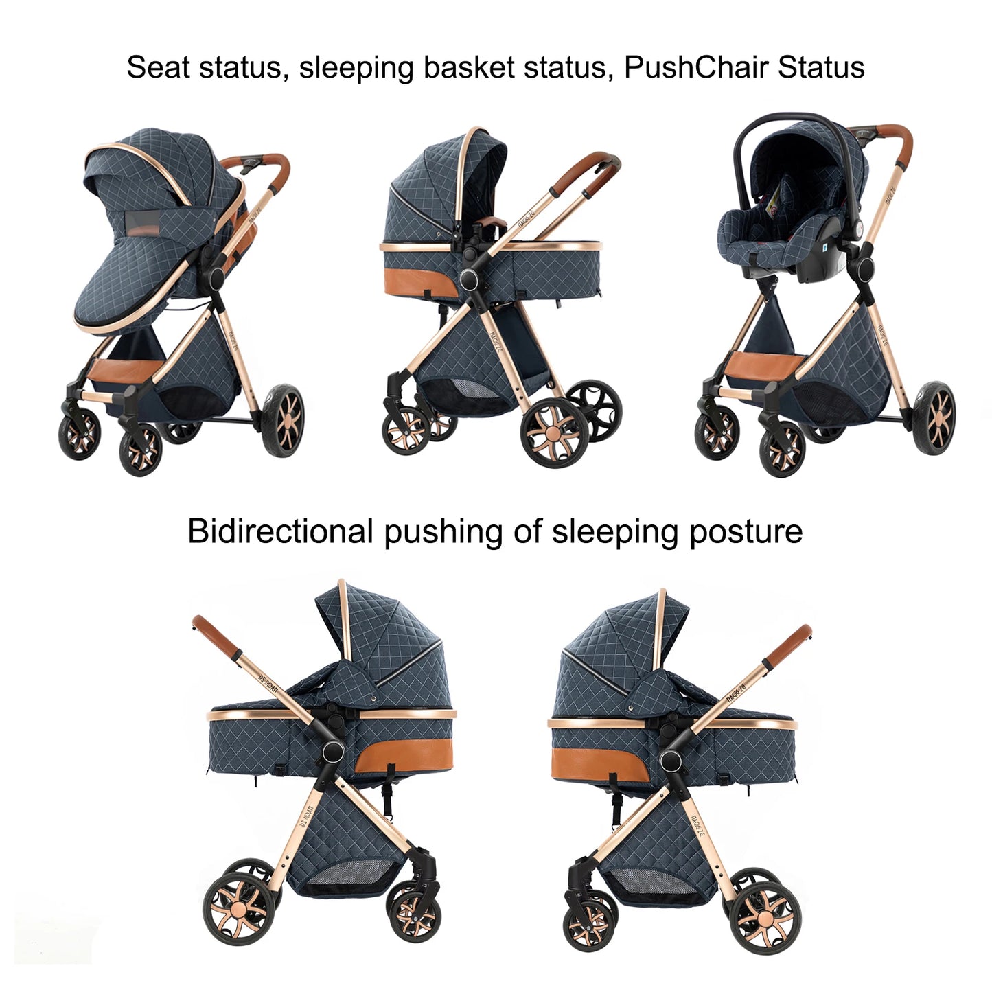 Baby Stroller 3‑in‑1 Travel System Pushchair Lightweight