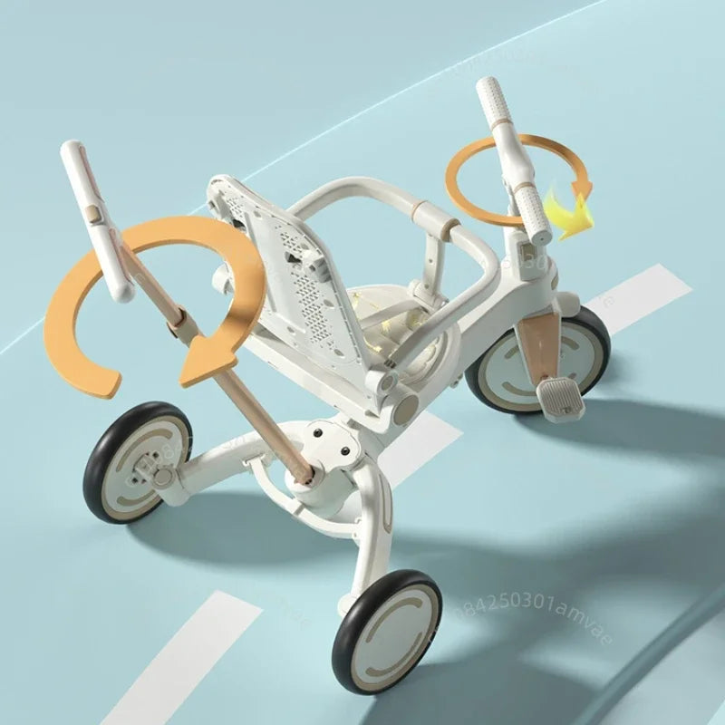 Lightweight Three-wheel Baby Stroller Adjustable Push Bar Foldable Three-wheel Baby Stroller