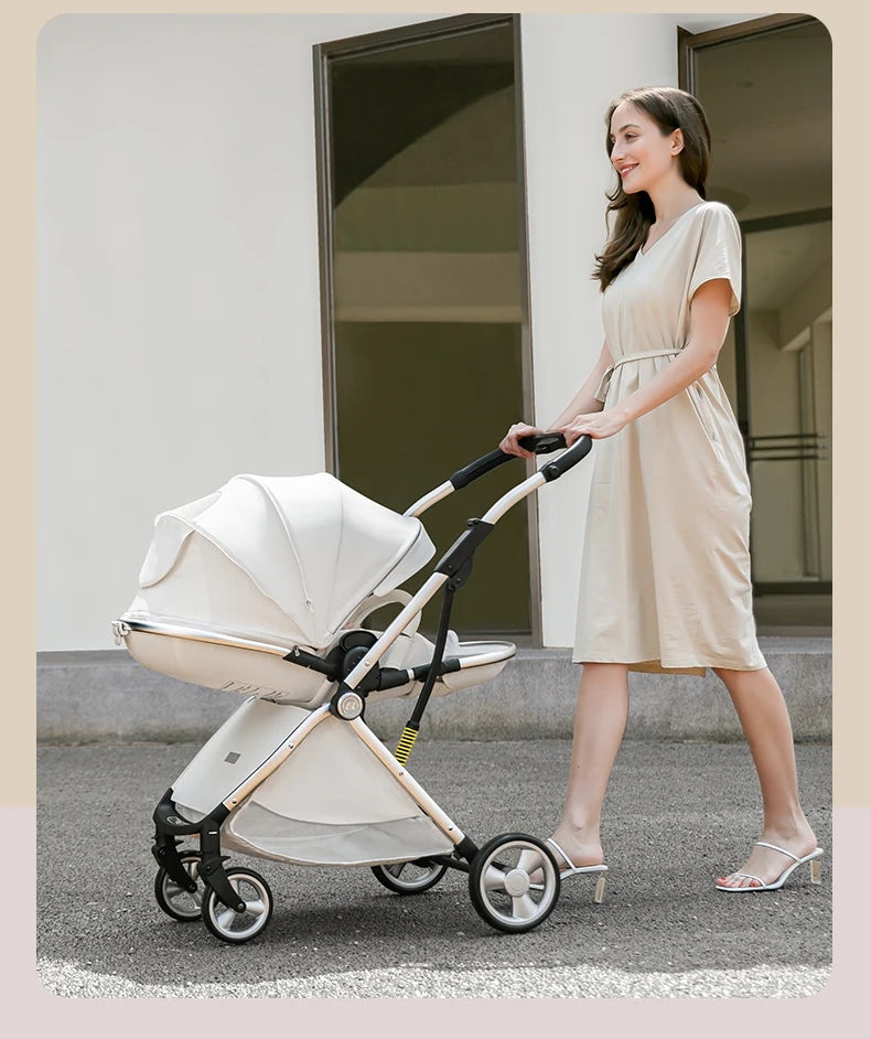 Luxurious Light High Landscape Baby Stroller Egg-shaped Seat for Newborn One Hand Recline Pushchair