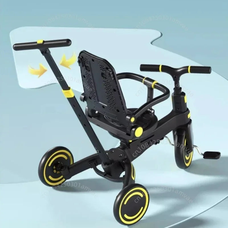 Lightweight Three-wheel Baby Stroller Adjustable Push Bar Foldable Three-wheel Baby Stroller