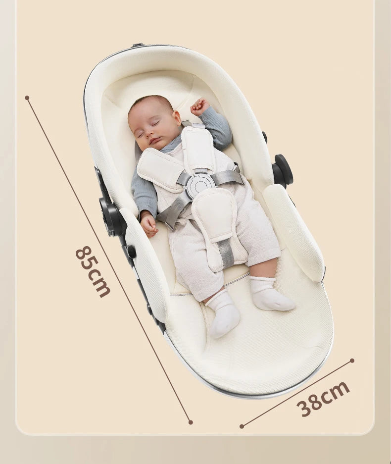 Luxurious Light High Landscape Baby Stroller Egg-shaped Seat for Newborn One Hand Recline Pushchair