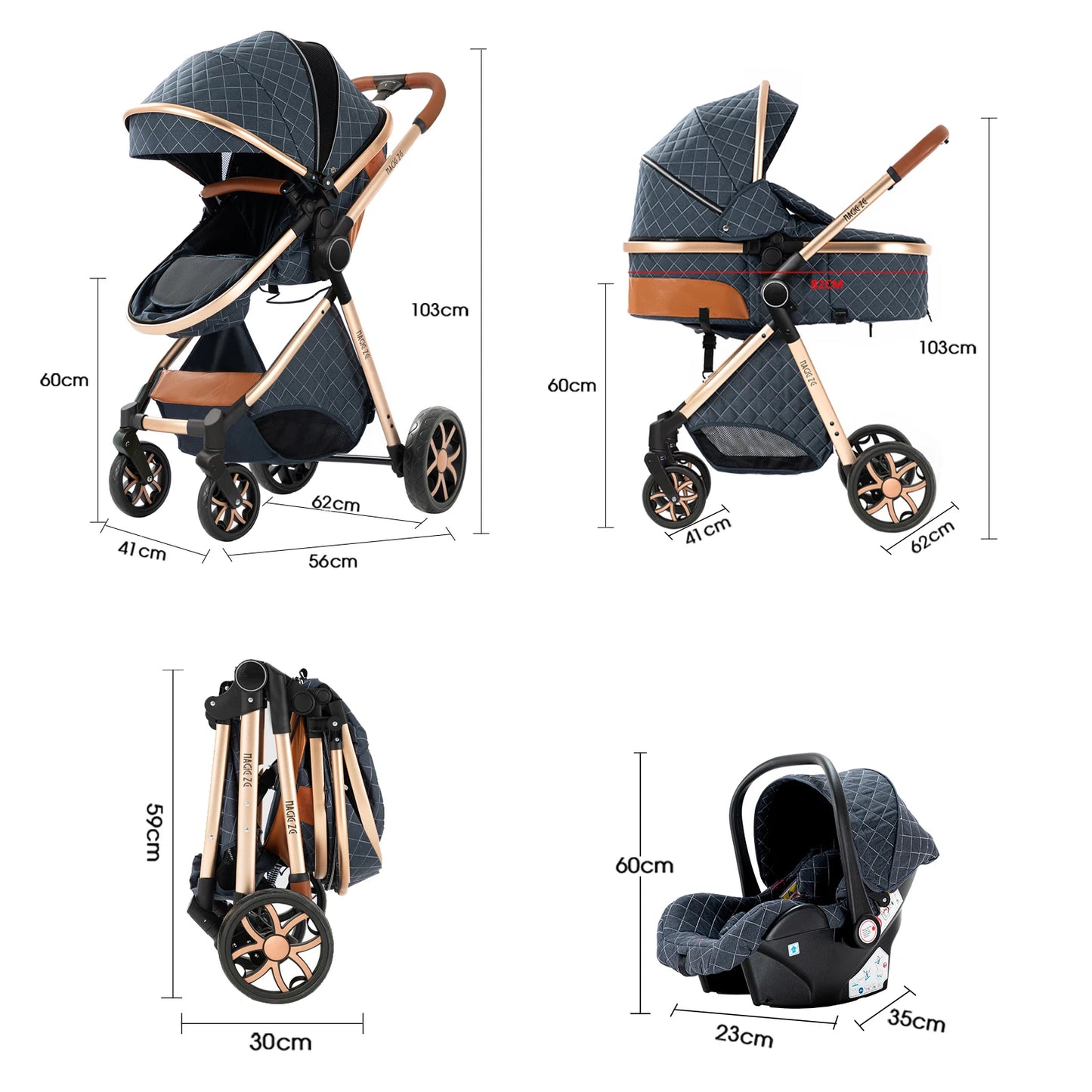 Baby Stroller 3‑in‑1 Travel System Pushchair Lightweight