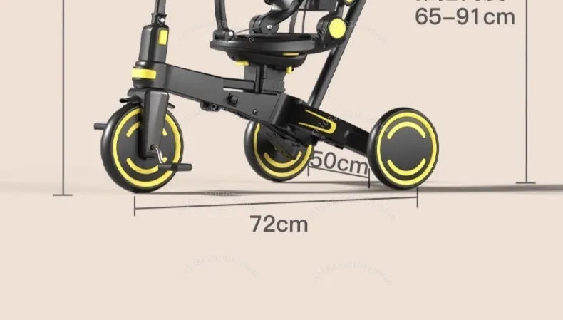 Lightweight Three-wheel Baby Stroller Adjustable Push Bar Foldable Three-wheel Baby Stroller