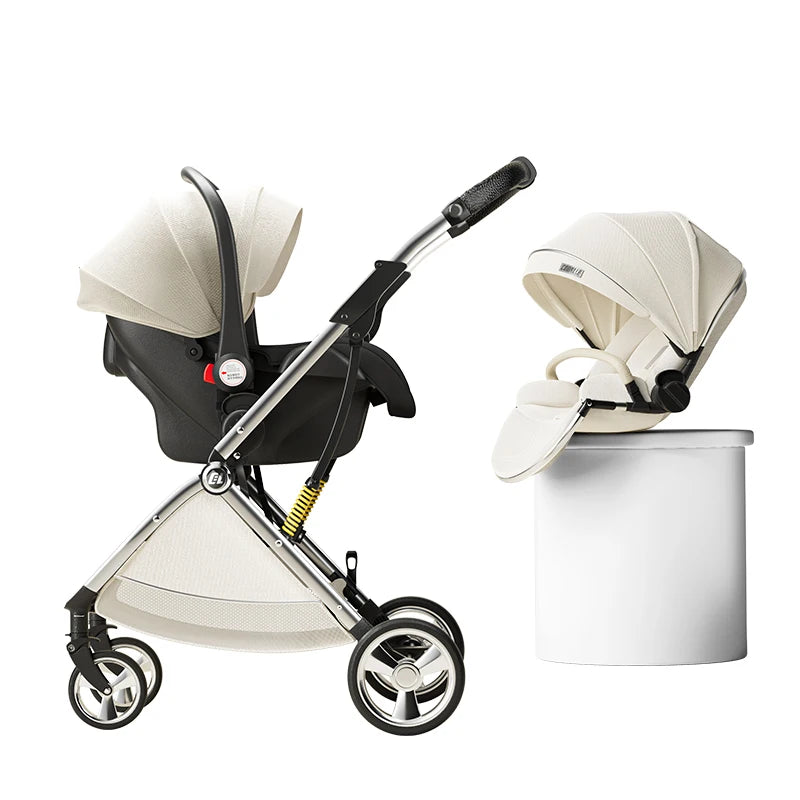 Luxurious Light High Landscape Baby Stroller Egg-shaped Seat for Newborn One Hand Recline Pushchair