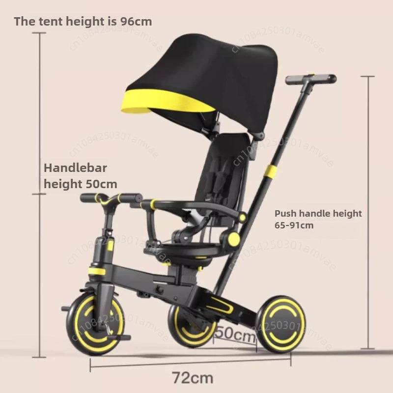 Lightweight Three-wheel Baby Stroller Adjustable Push Bar Foldable Three-wheel Baby Stroller