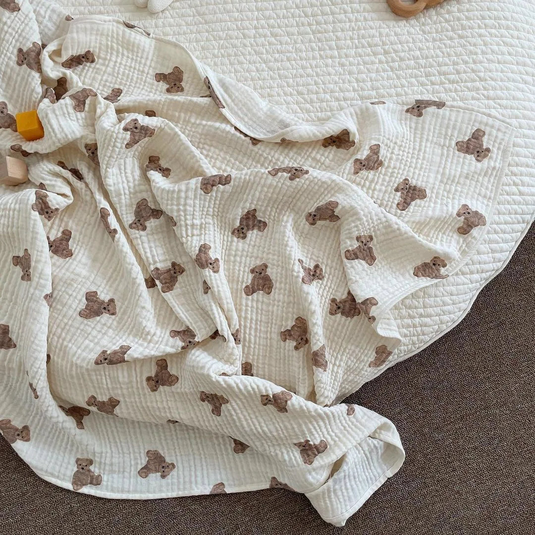 Bear Print Baby Blankets Muslin Cotton Wrap Blanket