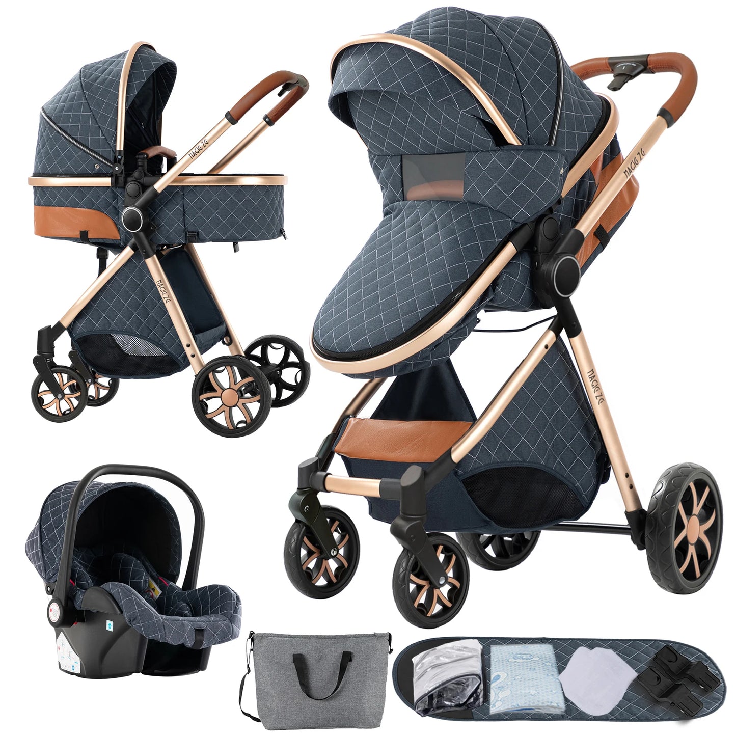 Baby Stroller 3‑in‑1 Travel System Pushchair Lightweight