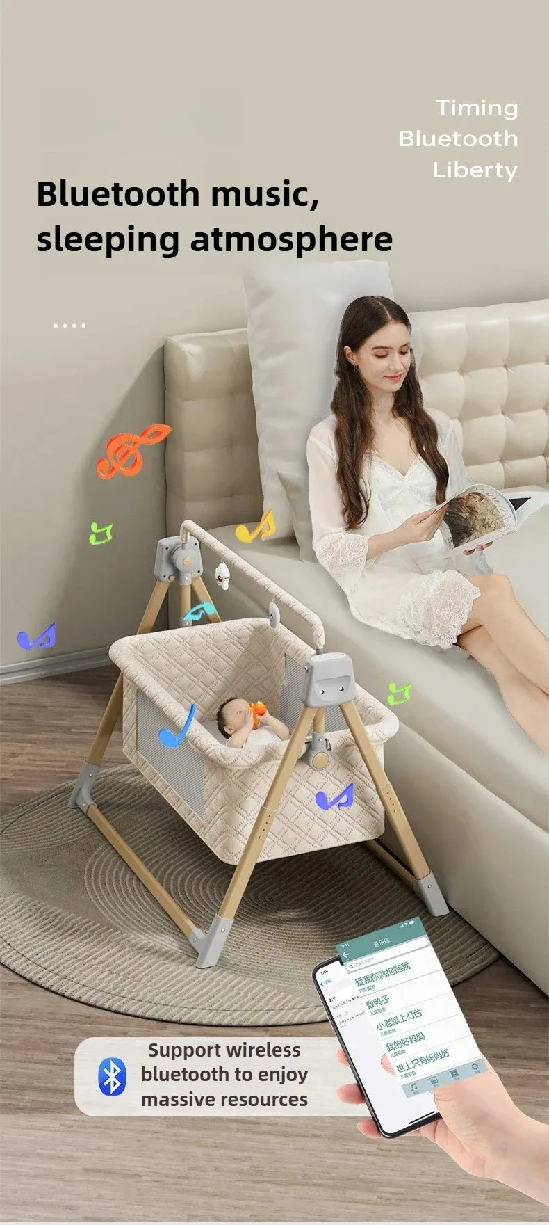 New Electric Baby Rocking Bed with Mosquito Portable Home Baby Rocking Bed Crib