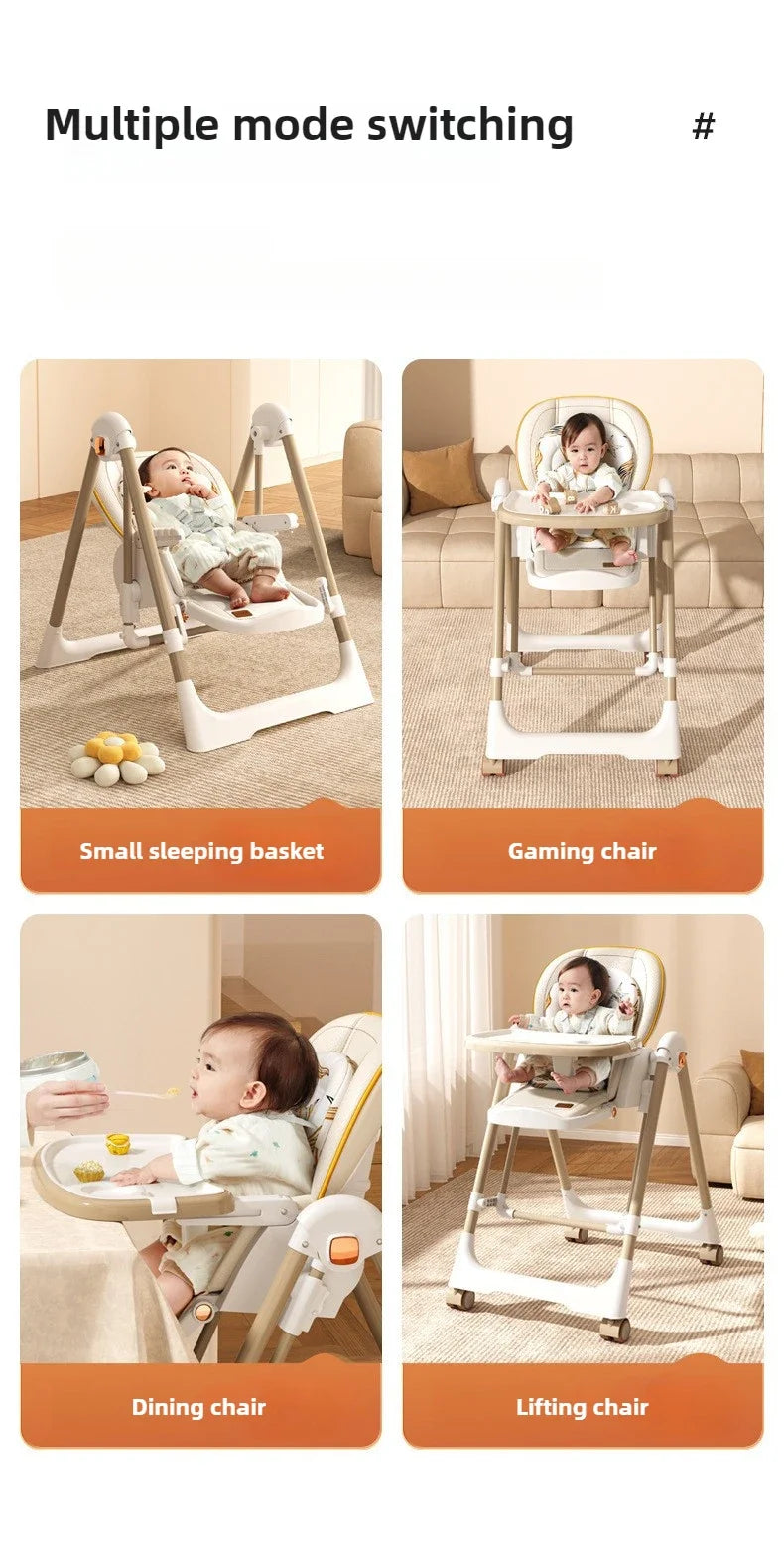 Baby dining chair, multifunctional foldable baby dining table chair, portable 2-in-1 rocking chair suitable for 0-6 years old