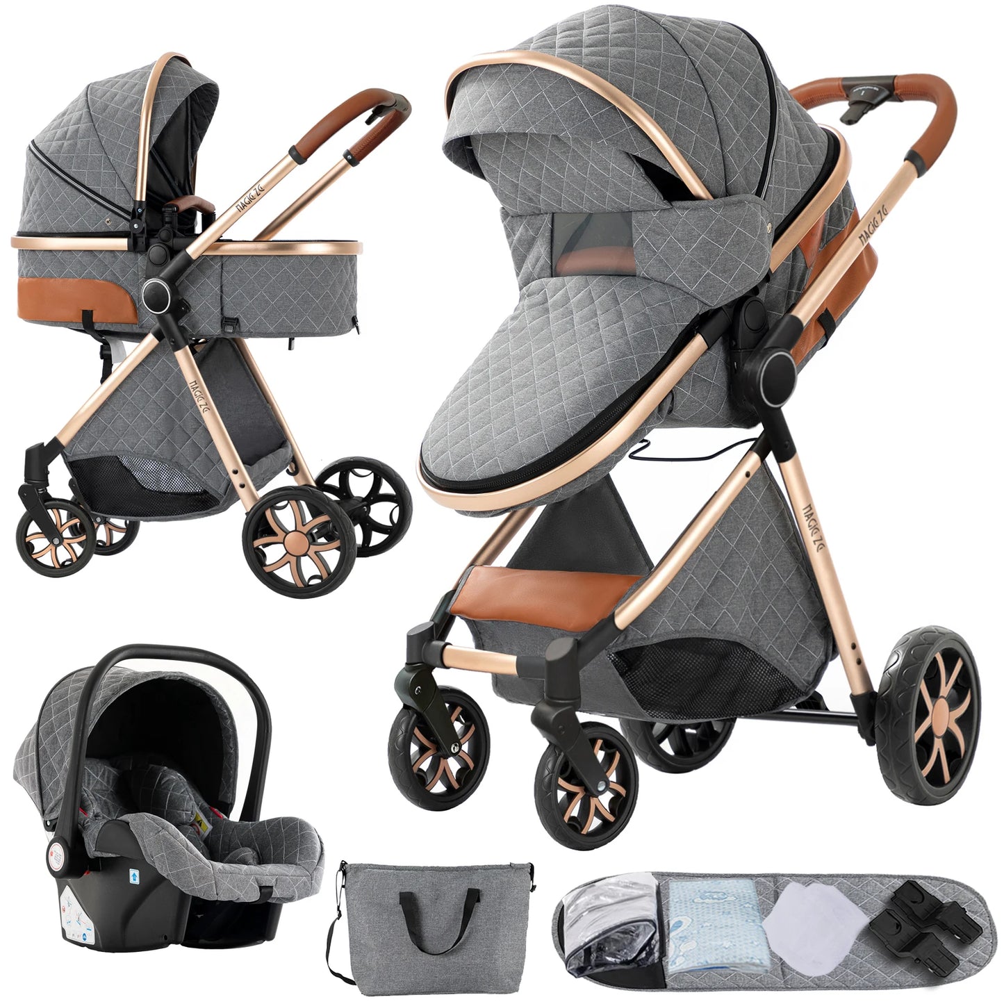 Baby Stroller 3‑in‑1 Travel System Pushchair Lightweight