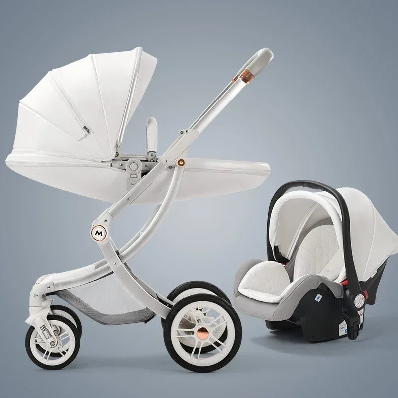 Baby Stroller 3in1,Luxury Baby Carriage with Car Seat, Eggshell Newborn Stroller