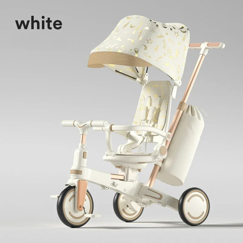 Lightweight Three-wheel Baby Stroller Adjustable Push Bar Foldable Three-wheel Baby Stroller