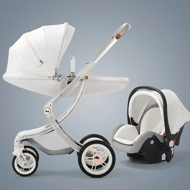 Baby Stroller 3in1,Luxury Baby Carriage with Car Seat, Eggshell Newborn Stroller
