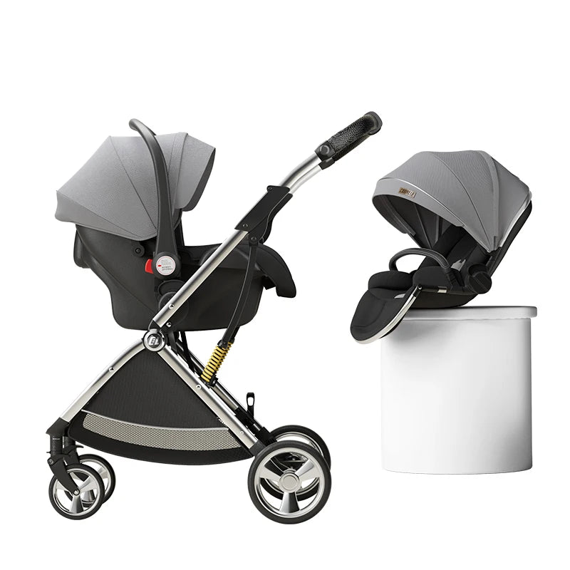 Luxurious Light High Landscape Baby Stroller Egg-shaped Seat for Newborn One Hand Recline Pushchair