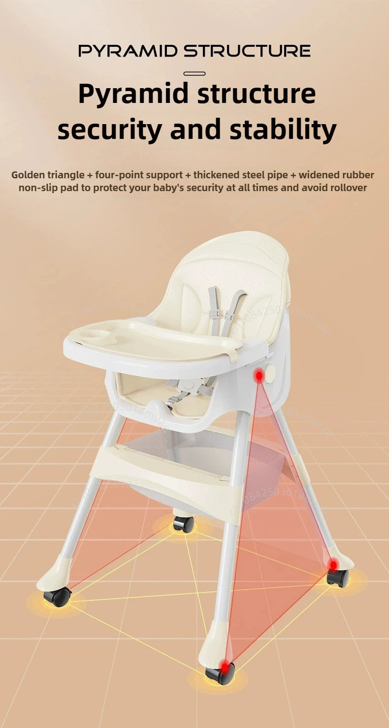 Portable Baby Dining Chair for Home Use Adjustable Height Multi-function Foldable High Chair