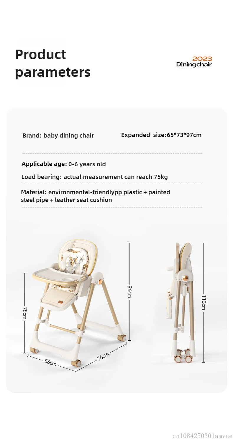 Baby dining chair, multifunctional foldable baby dining table chair, portable 2-in-1 rocking chair suitable for 0-6 years old