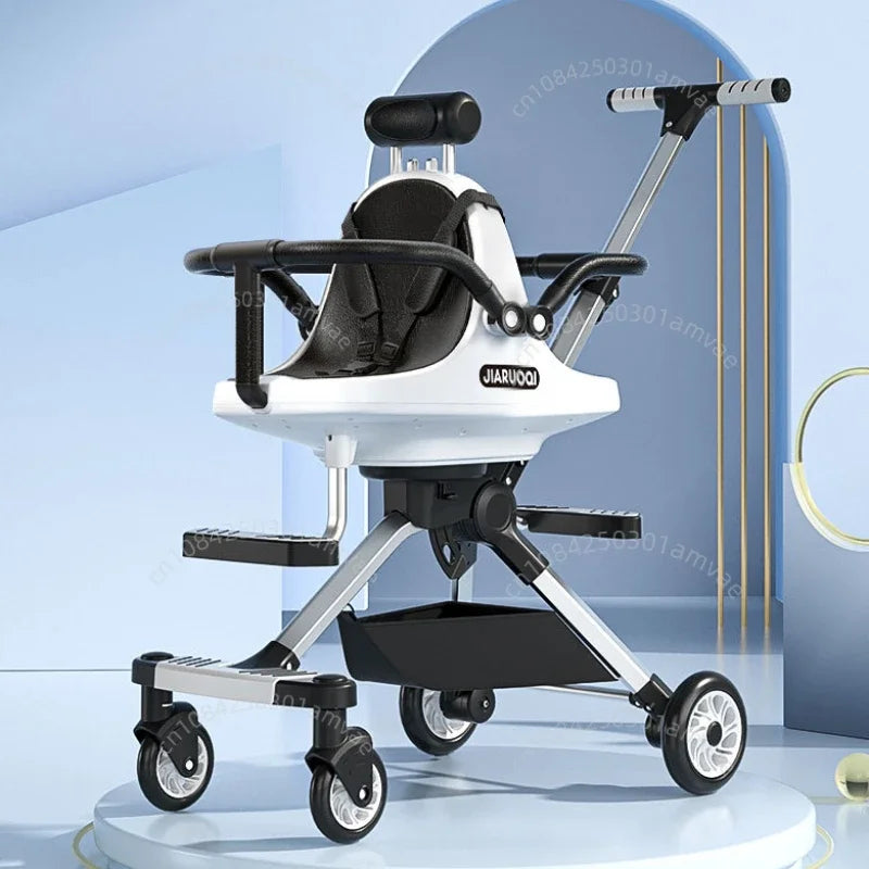 Lightweight Twin Baby Stroller High View Foldable Double Seat Baby Stroller with Adjustable Trolley Handle