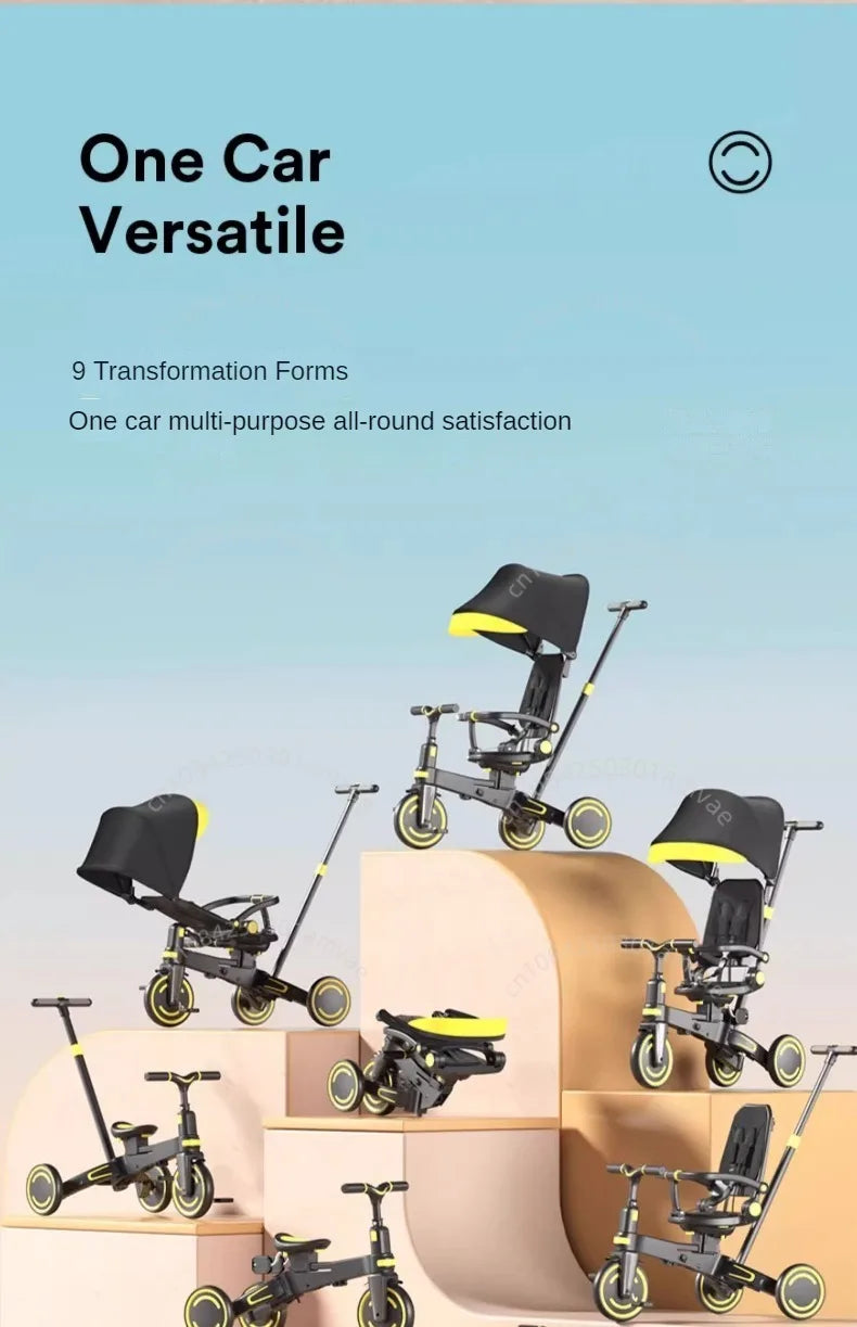 Lightweight Three-wheel Baby Stroller Adjustable Push Bar Foldable Three-wheel Baby Stroller