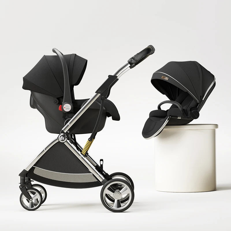 Luxurious Light High Landscape Baby Stroller Egg-shaped Seat for Newborn One Hand Recline Pushchair