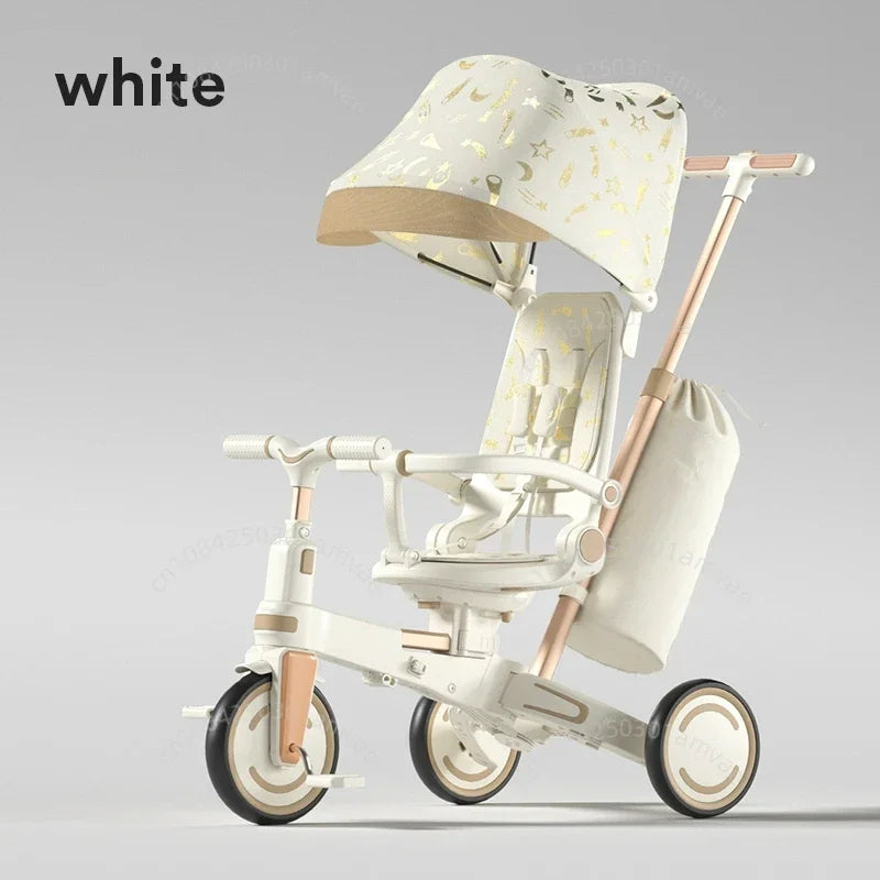 Lightweight Three-wheel Baby Stroller Adjustable Push Bar Foldable Three-wheel Baby Stroller