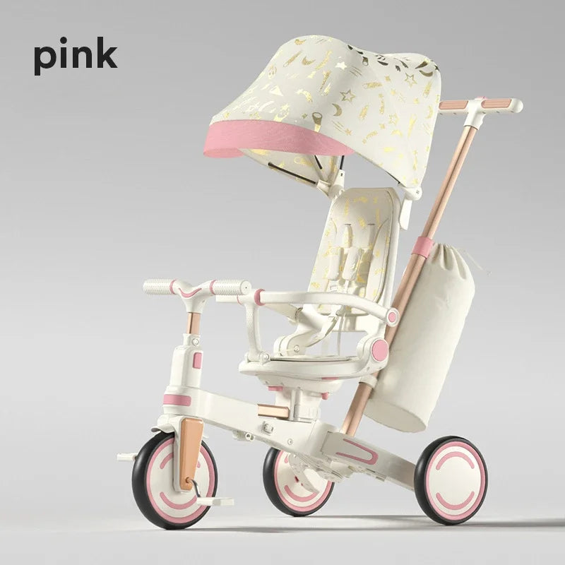 Lightweight Three-wheel Baby Stroller Adjustable Push Bar Foldable Three-wheel Baby Stroller