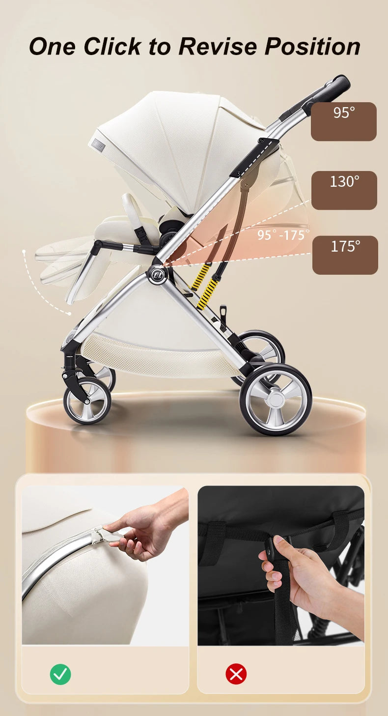Luxurious Light High Landscape Baby Stroller Egg-shaped Seat for Newborn One Hand Recline Pushchair