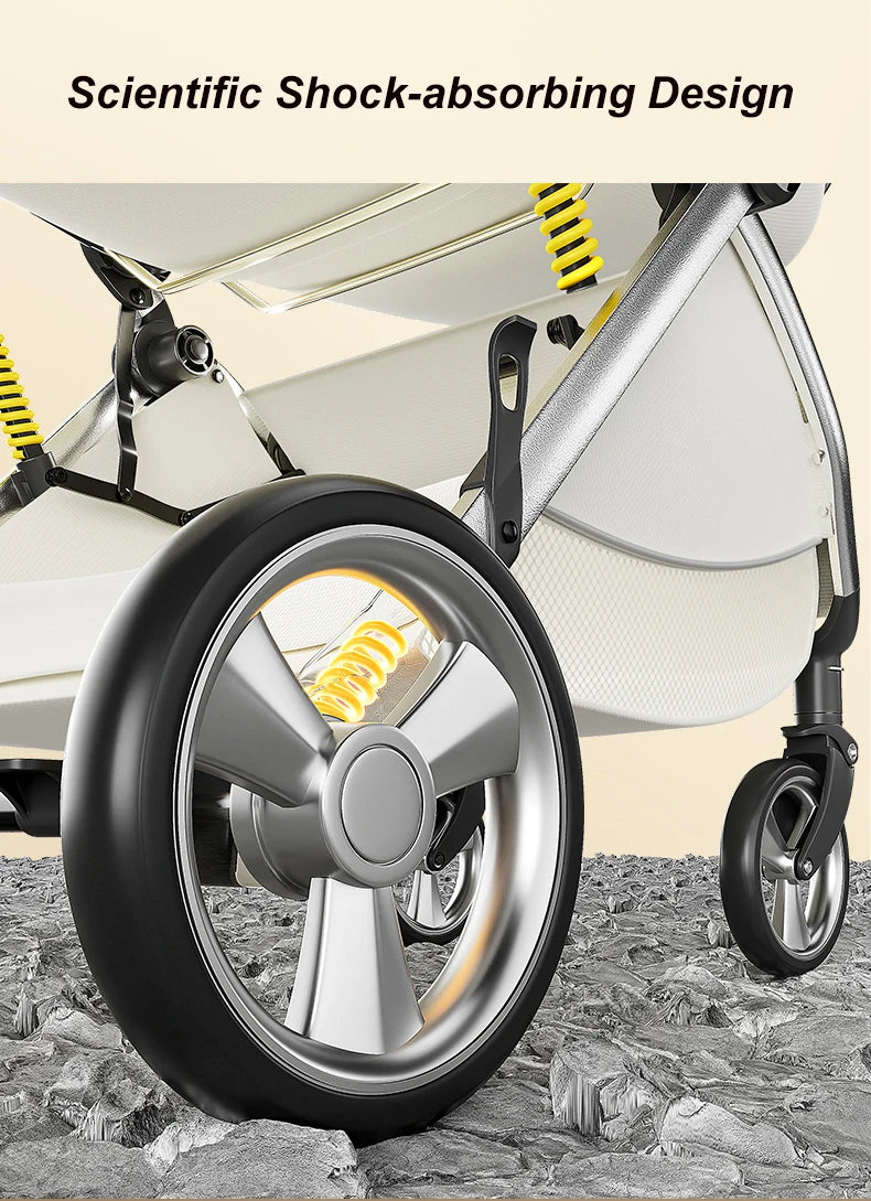 Luxurious Light High Landscape Baby Stroller Egg-shaped Seat for Newborn One Hand Recline Pushchair