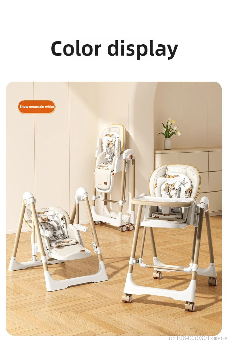 Baby dining chair, multifunctional foldable baby dining table chair, portable 2-in-1 rocking chair suitable for 0-6 years old