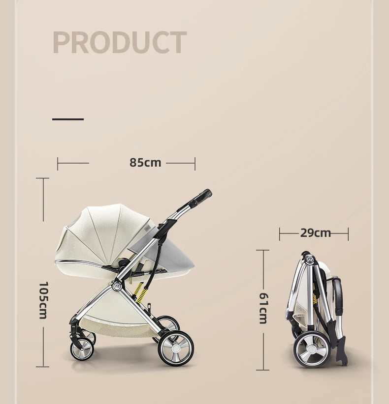 Luxurious Light High Landscape Baby Stroller Egg-shaped Seat for Newborn One Hand Recline Pushchair