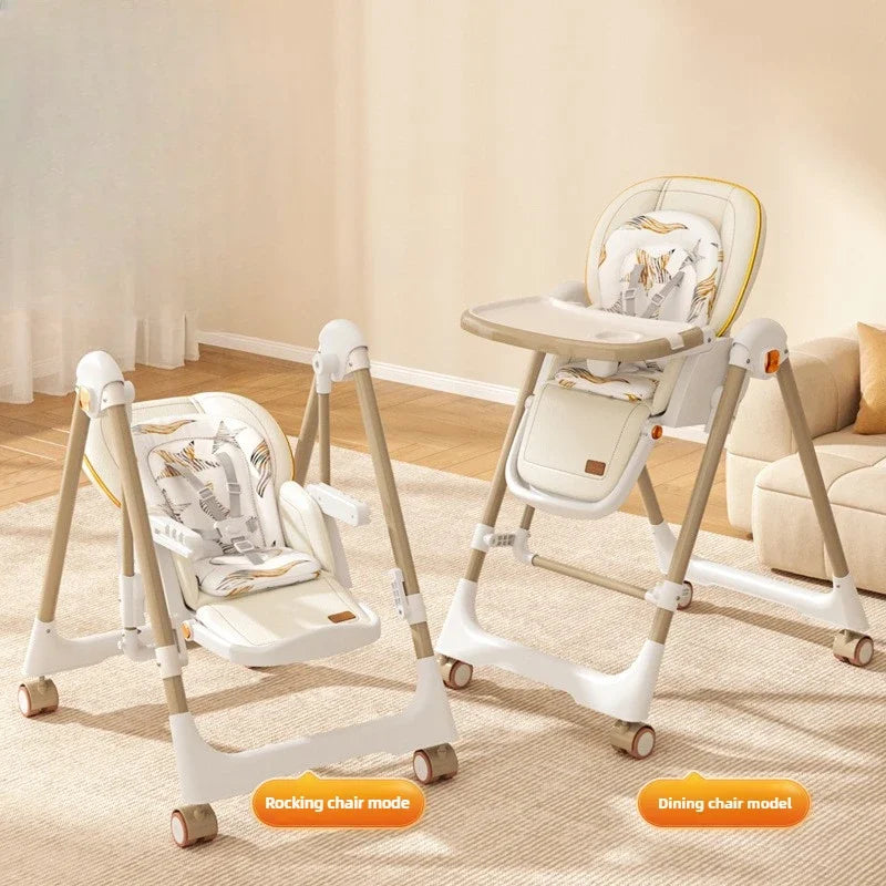 Baby dining chair, multifunctional foldable baby dining table chair, portable 2-in-1 rocking chair suitable for 0-6 years old